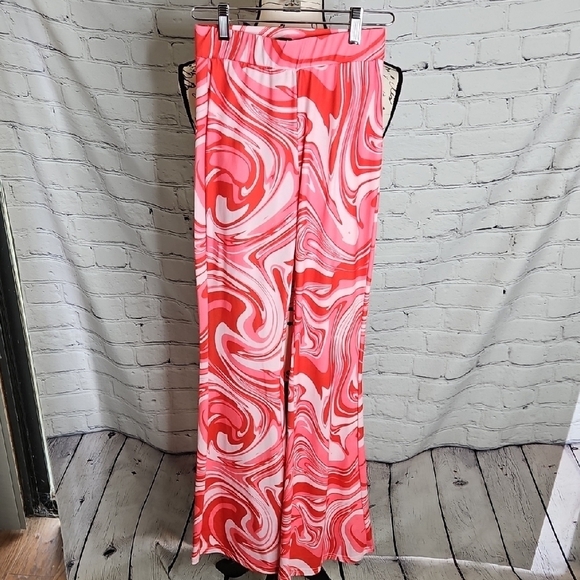SHEIN Pants - Shein Retro Style Pink Swirl Flare Leg Pull On Pants Size XS